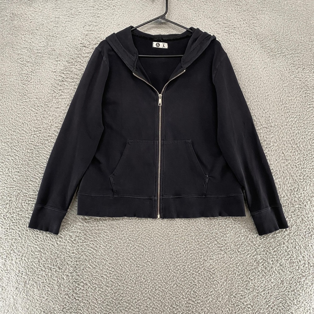 American Giant Hoodie Womens Large Black Full Zip Made In USA Knit Sweatshirt